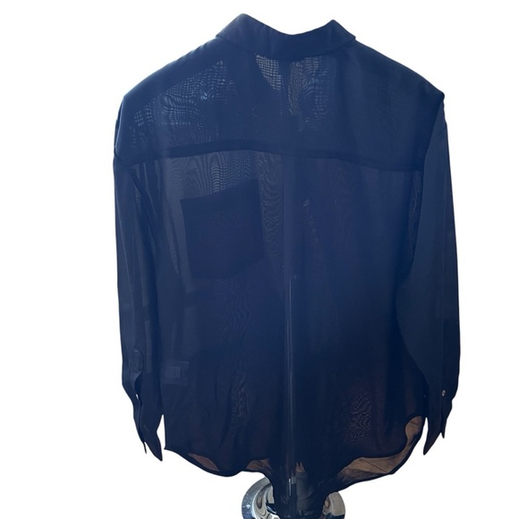 NWT Bar iii Long Sleeve Collared Button Front Blouse SP Black Sheer Relaxed Fit - Picture 4 of 14